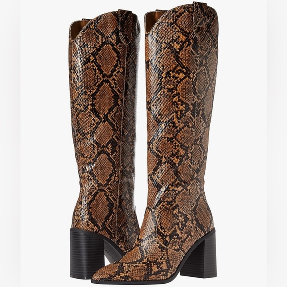 The Drop Shoes - The Drop Cassandra Faux Snakeskin Knee-High Western Boots